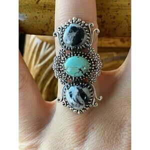 White Buffalo Turquoise Nevada Turquoise Sterling Silver Heart Ring Size 7